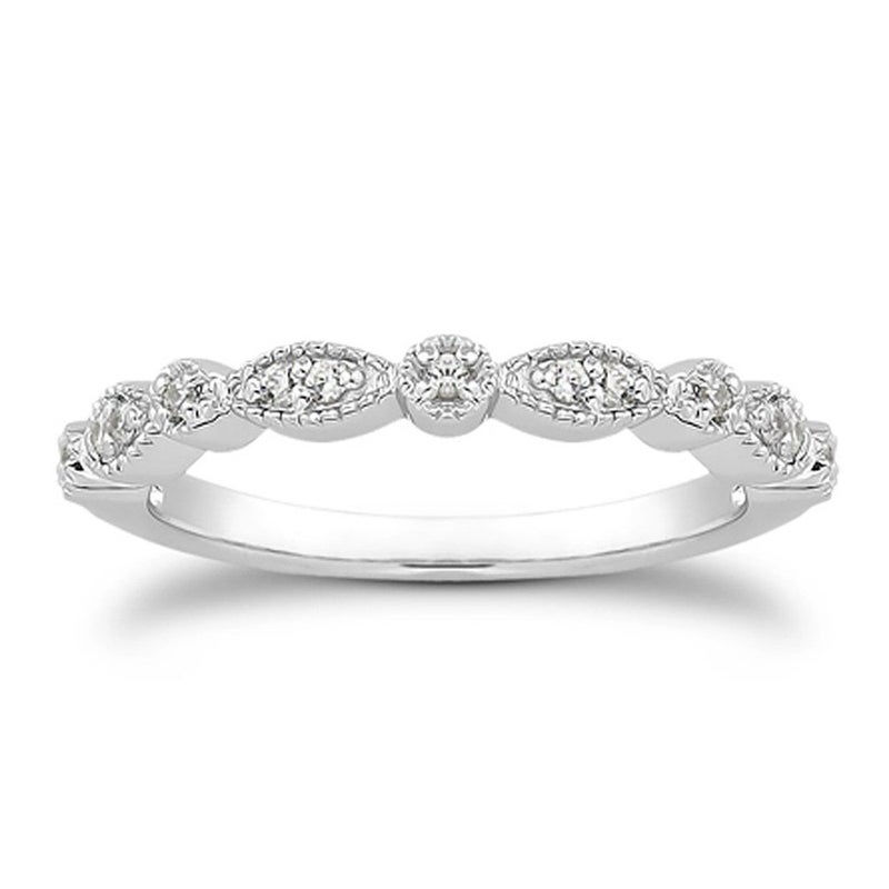 espere Milgrain Marquise & Round Cubic Zirconia Half Eternity Ring Stacking Infinity Wedding Band Sterling Silver Rings Rhodium Plated Size 6 - Image 1